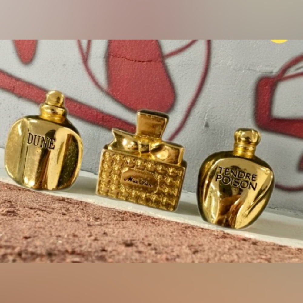 CHRISTIAN DIOR Perfume Motif Gold Tone Pin/Brooch 3 Pc Set - Picture 2 of 9